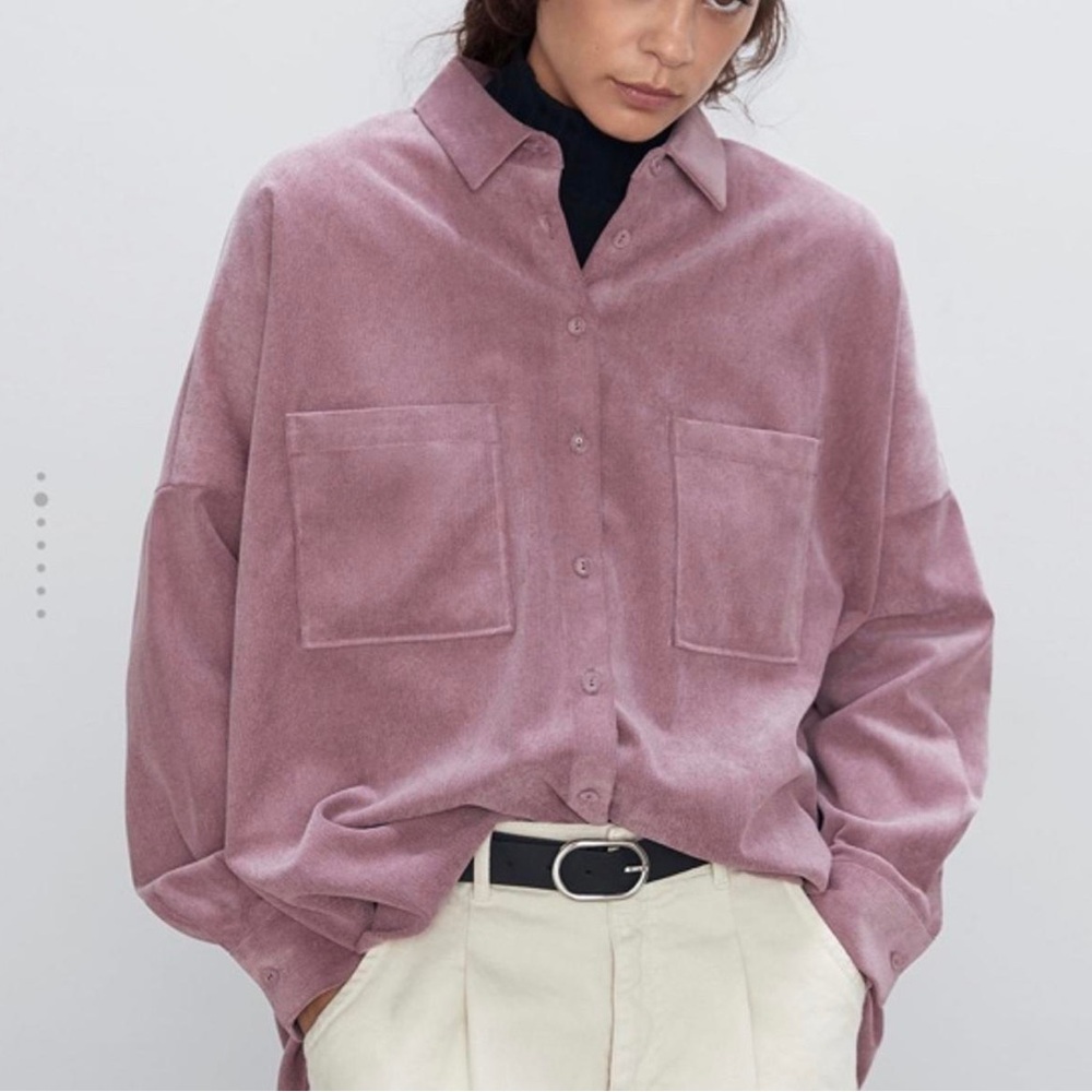 mauve pink Zara corduroy overshirt‎ button down
